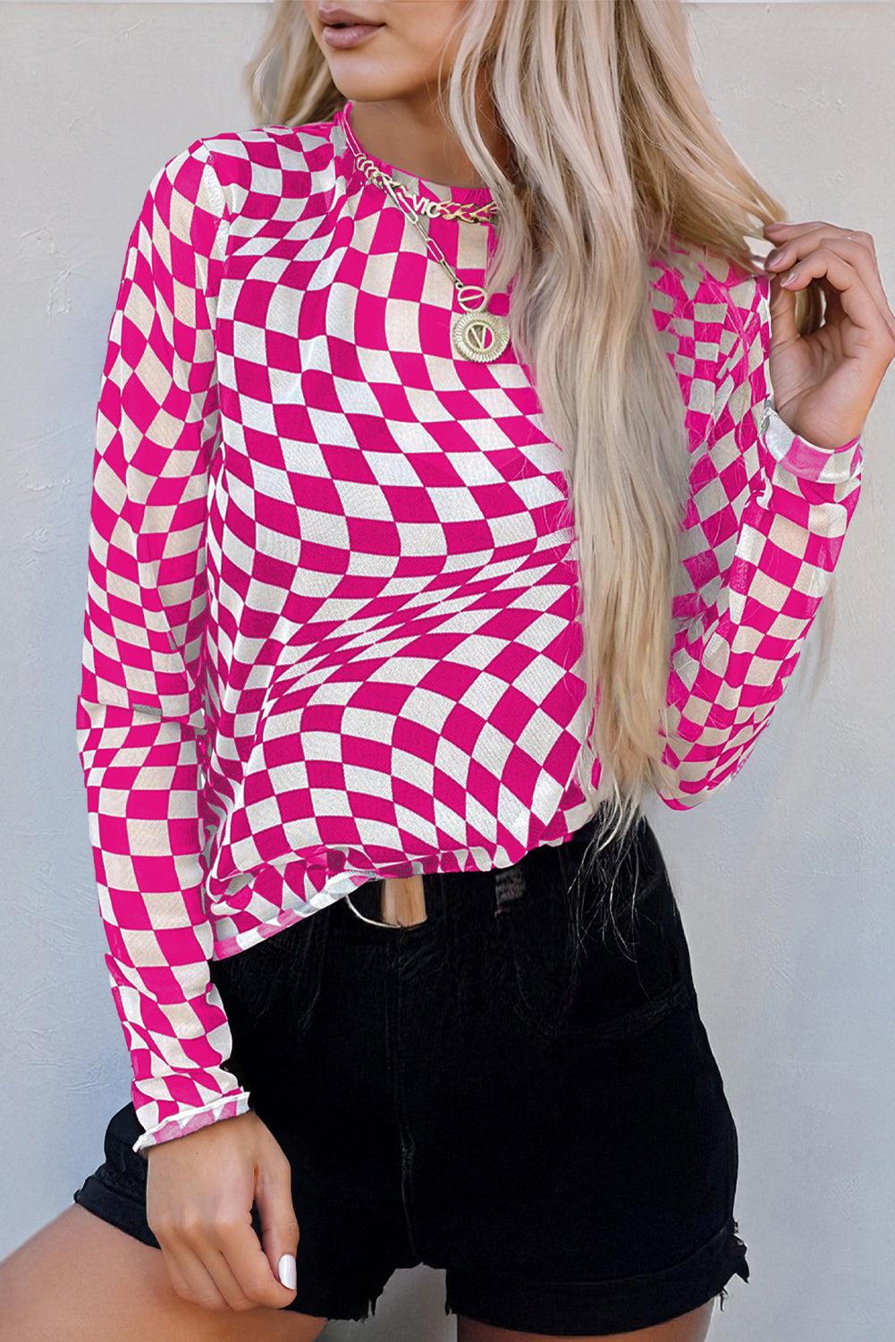 🖤Midnight Tide Checkered Mesh Top🐚