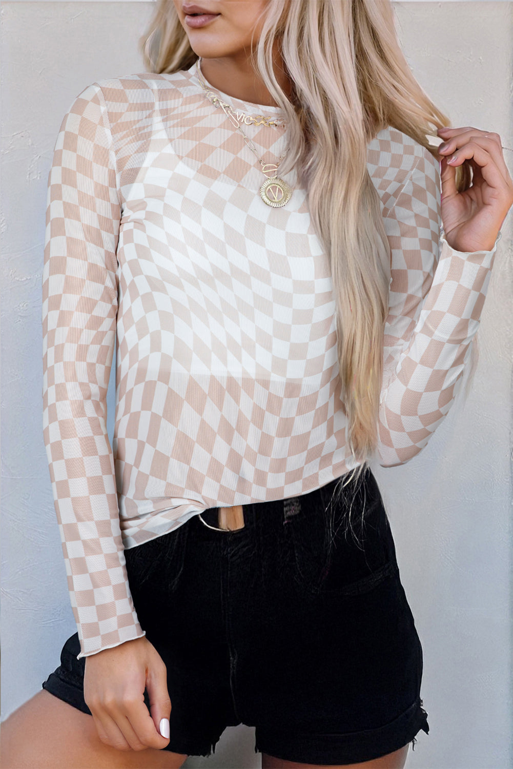🖤Midnight Tide Checkered Mesh Top🐚