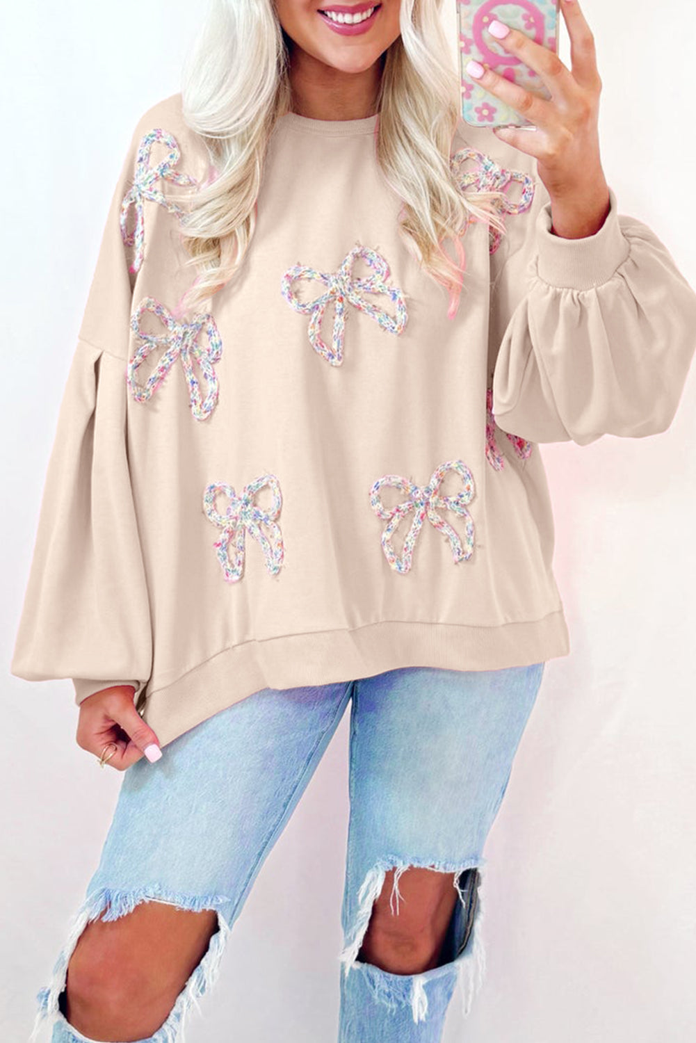 🐚Seafoam Bow Lantern Pullover🎀