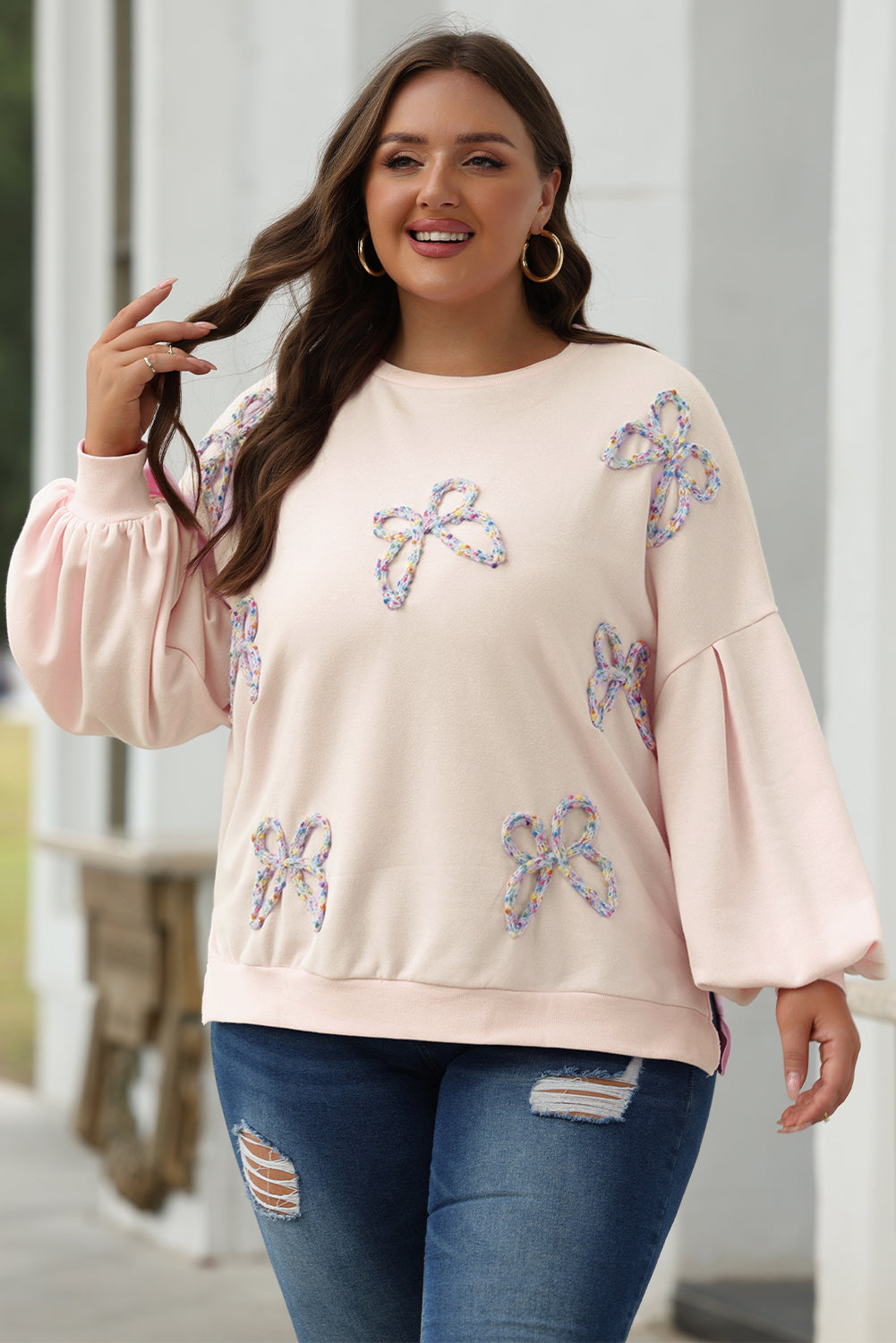 🐚Seafoam Bow Lantern Pullover🎀